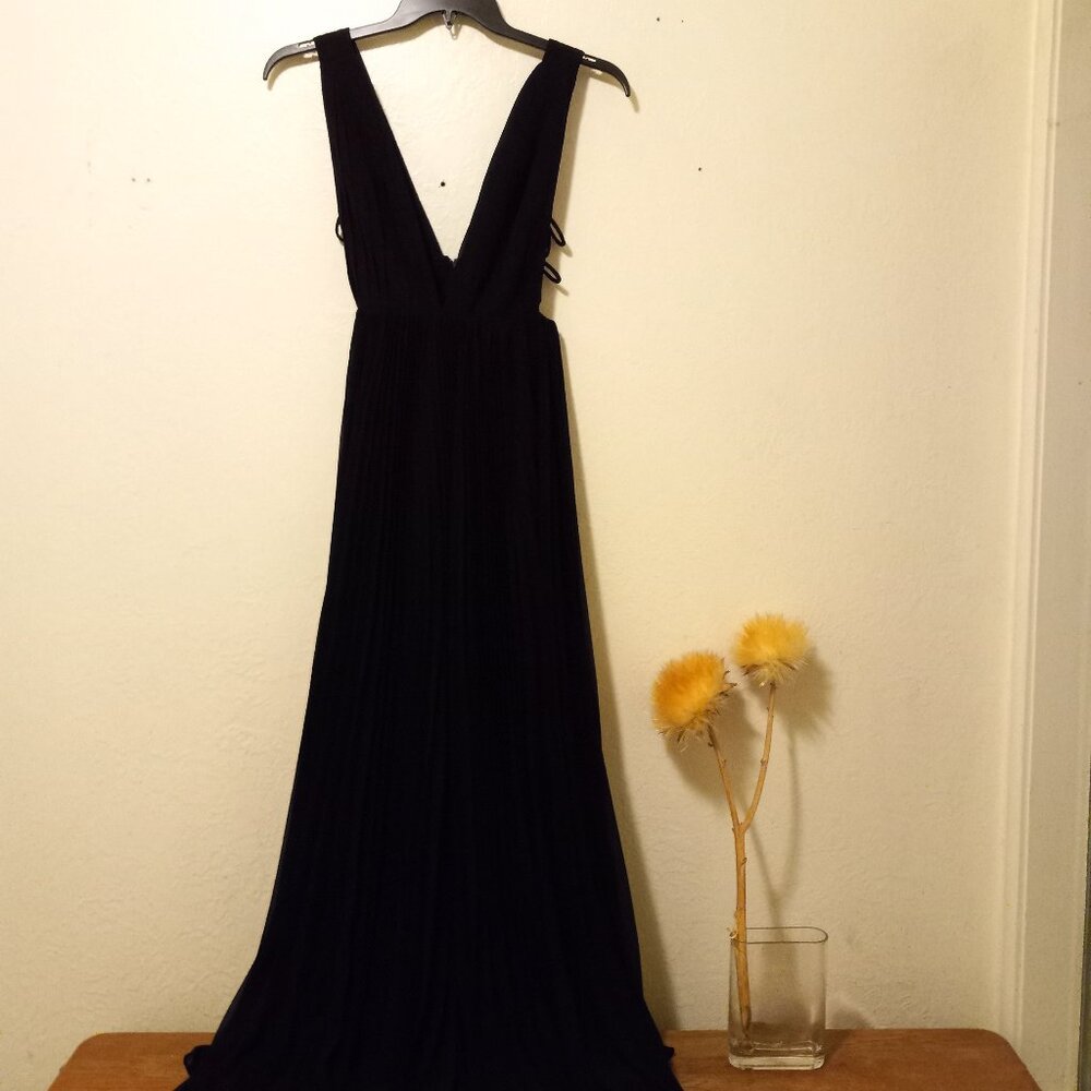 Fame & Partners Black Pleated Plunge Allegra Gown PromHoliday Dark Princess Goth